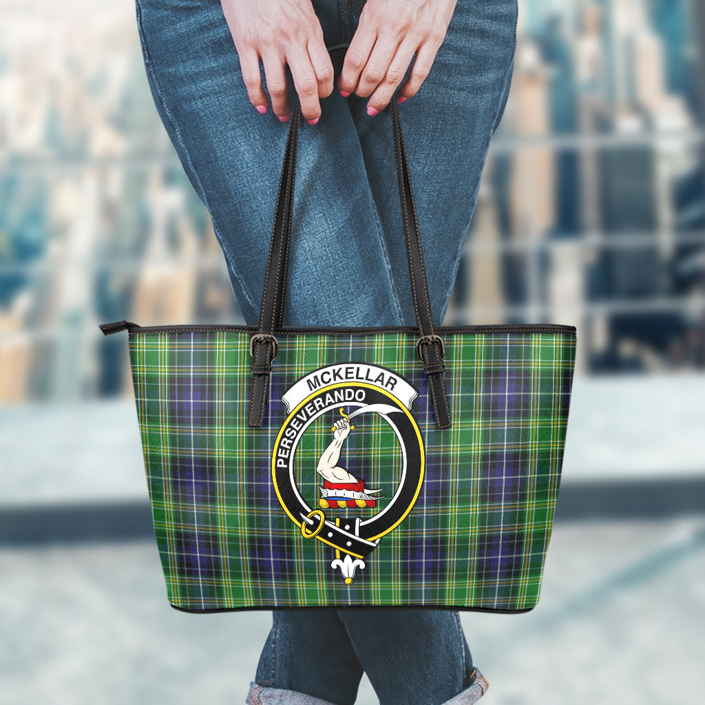 McKellar Tartan Leather Tote Bag with Family Crest - Tartan Vibes Clothing