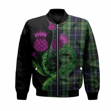McKellar Tartan Bomber Jacket Traditional Scottish Thistle Unisex Black - Tartan Vibes Clothing