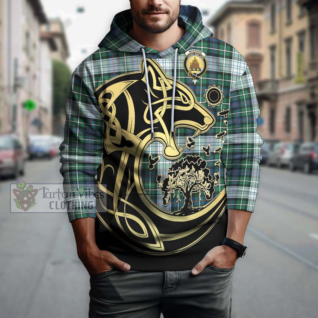 Mckenzie Dress Ancient Tartan Hoodie with Family Crest Celtic Wolf Style Zip Hoodie - Tartan Vibes Clothing