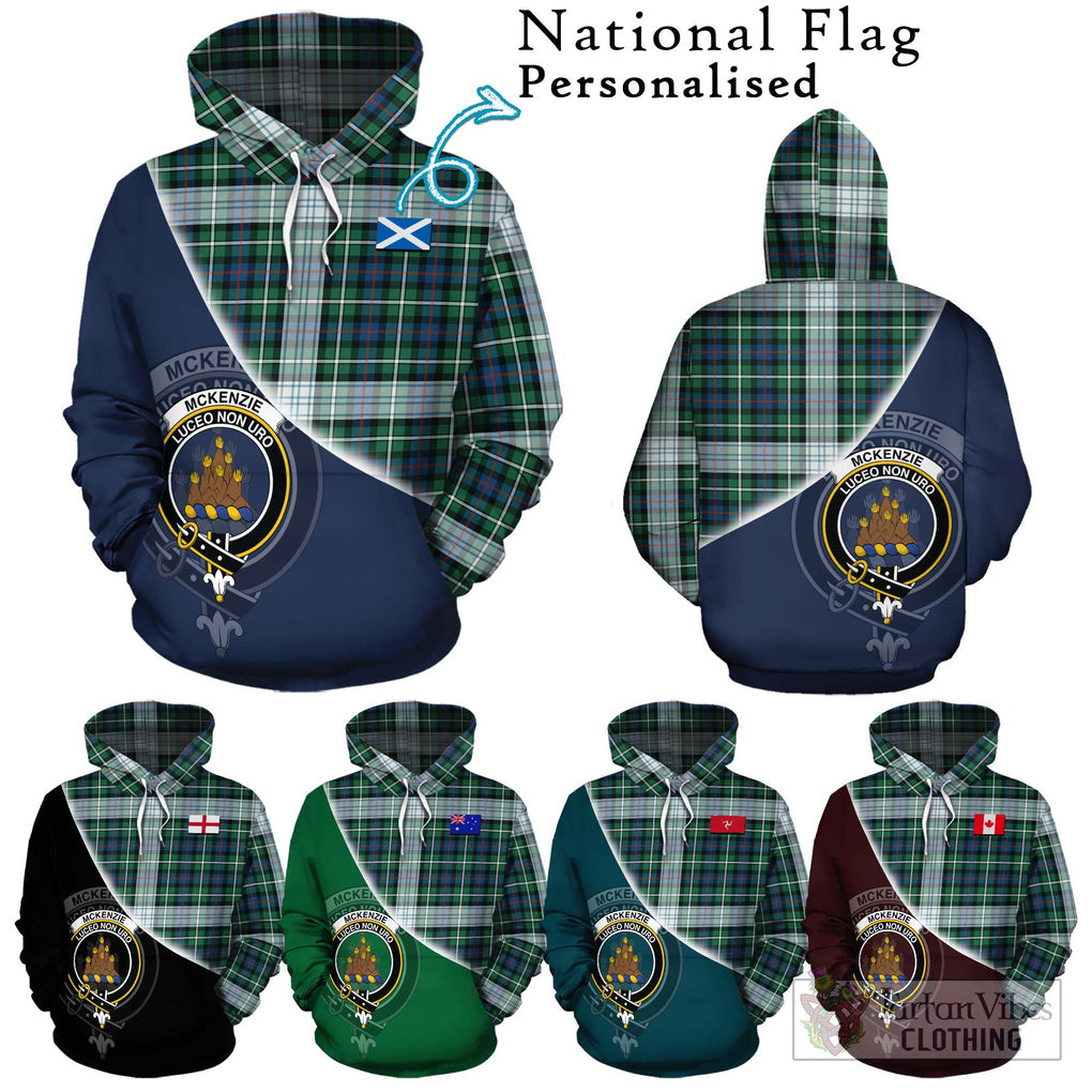 Mckenzie Dress Ancient Tartan Hoodie with Personalised National Flag and Family Crest Half Style Zip Hoodie - Tartanvibesclothing Shop