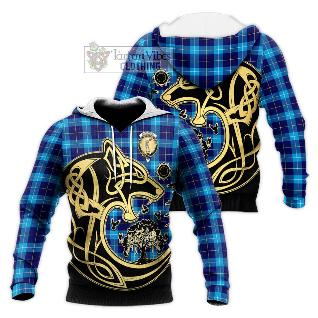 McKerrell Tartan Knitted Hoodie with Family Crest Celtic Wolf Style Unisex Knitted Pullover Hoodie - Tartan Vibes Clothing