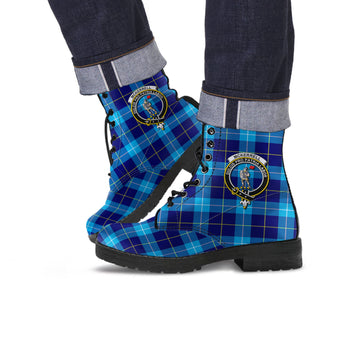 McKerrell Tartan Leather Boots with Family Crest Men' Boots - Tartan Vibes Clothing