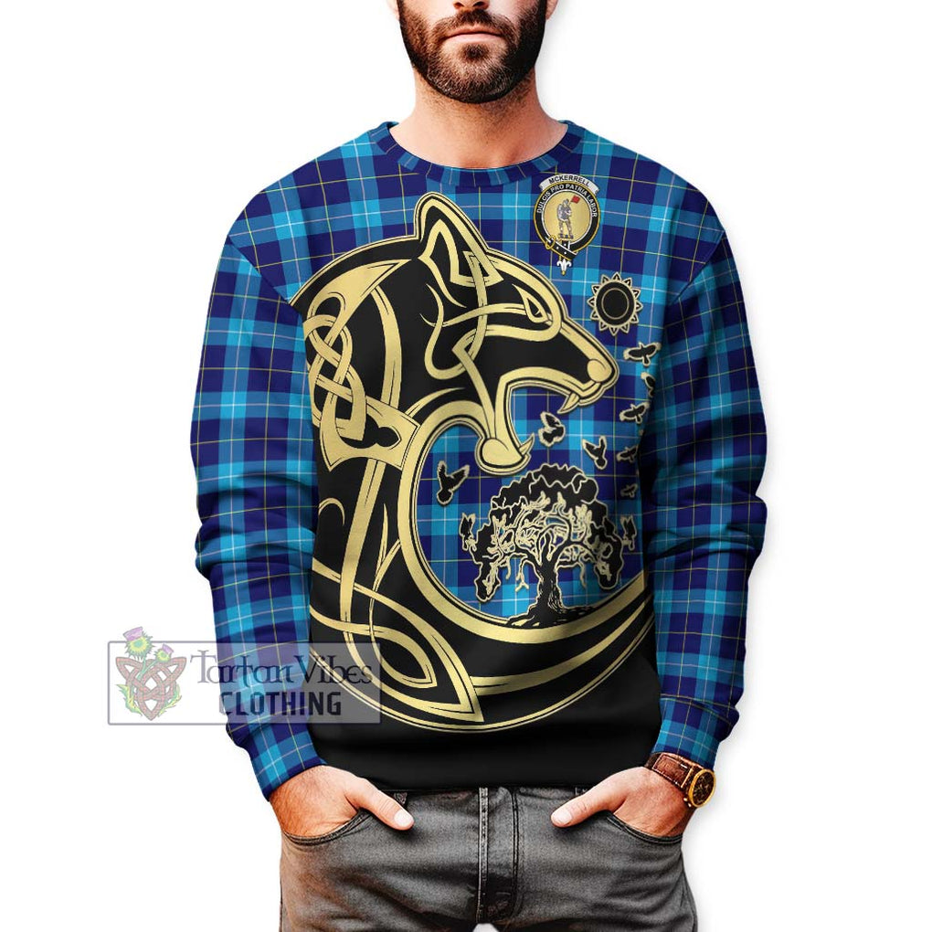 McKerrell Tartan Sweatshirt with Family Crest Celtic Wolf Style Unisex - Tartan Vibes Clothing