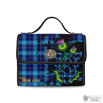 McKerrell Tartan Waterproof Canvas Bag with Scotland Map and Thistle Celtic Accents Black Leather Strap One Size 10.5*20*27cm - Tartan Vibes Clothing