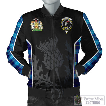 McKerrell Tartan Bomber Jacket with Family Crest and Scottish Thistle Vibes Sport Style Unisex Black - Tartan Vibes Clothing