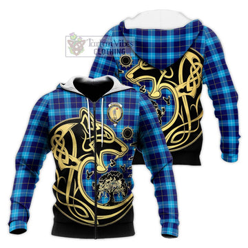 McKerrell Tartan Knitted Hoodie with Family Crest Celtic Wolf Style Unisex Knitted Zip Hoodie - Tartan Vibes Clothing
