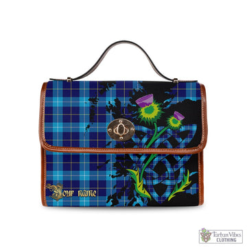 McKerrell Tartan Waterproof Canvas Bag with Scotland Map and Thistle Celtic Accents Brown Leather Strap One Size 10.5*20*27cm - Tartan Vibes Clothing