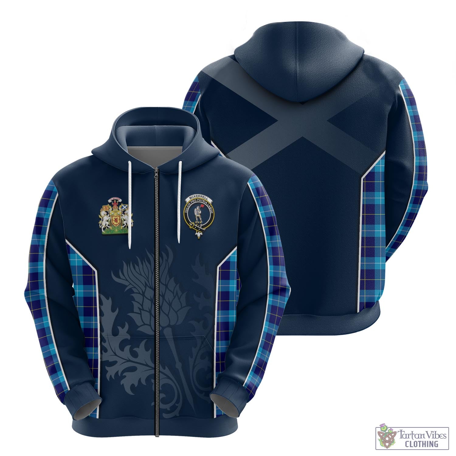 Tartan Vibes Clothing McKerrell Tartan Hoodie with Family Crest and Scottish Thistle Vibes Sport Style