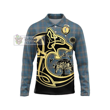 McKerrell of Hillhouse Dress Tartan Long Sleeve Polo Shirt with Family Crest Celtic Wolf Style