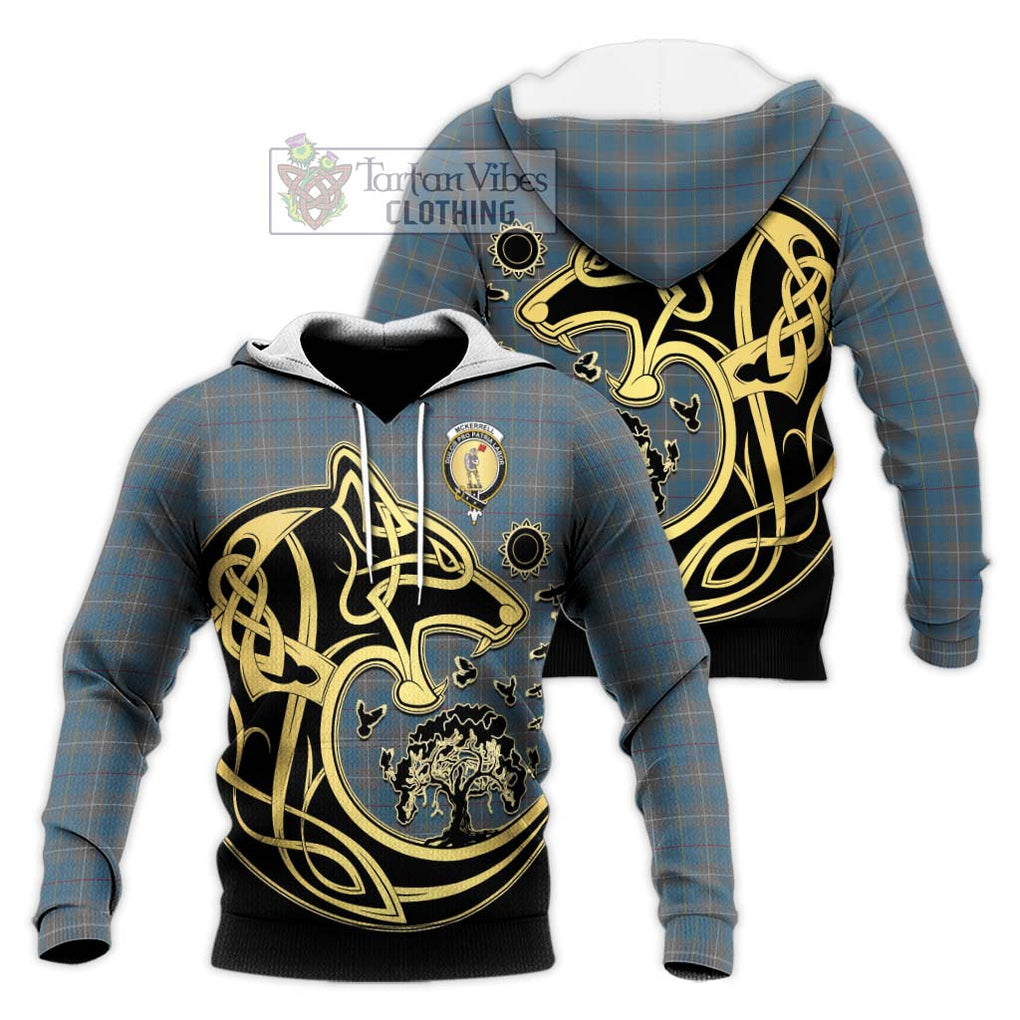 McKerrell of Hillhouse Dress Tartan Knitted Hoodie with Family Crest Celtic Wolf Style Unisex Knitted Pullover Hoodie - Tartan Vibes Clothing