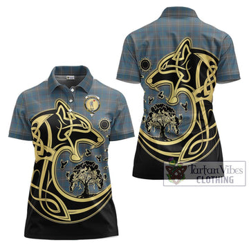 McKerrell of Hillhouse Dress Tartan Women's Polo Shirt with Family Crest Celtic Wolf Style