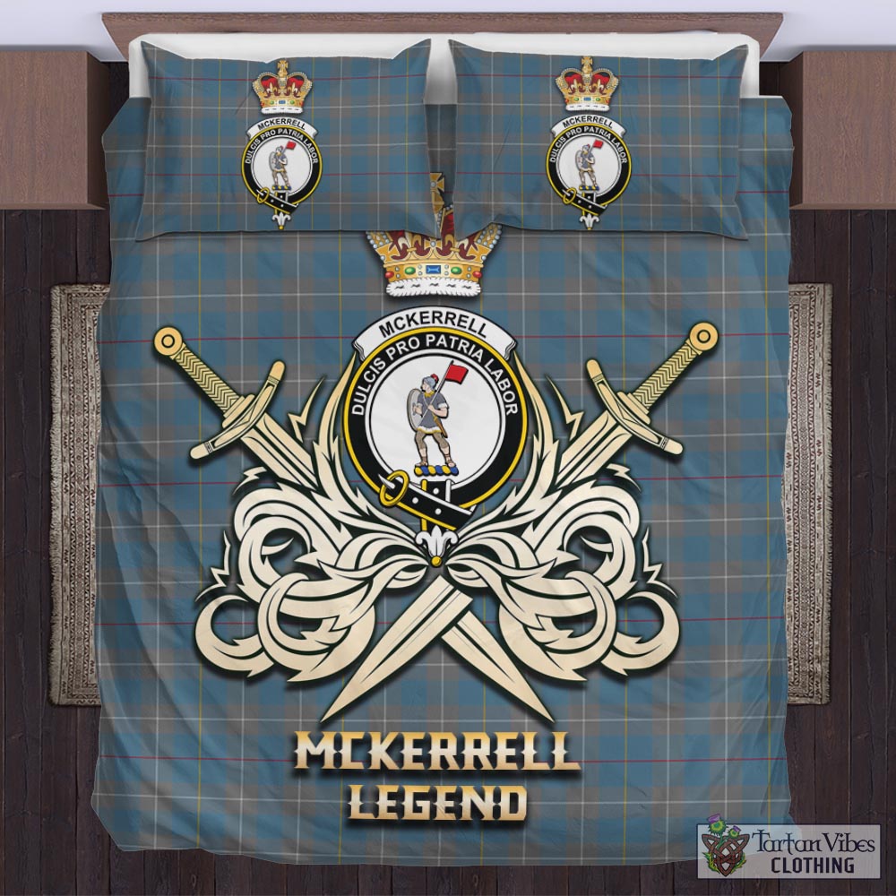 Tartan Vibes Clothing McKerrell of Hillhouse Dress Tartan Bedding Set with Clan Crest and the Golden Sword of Courageous Legacy