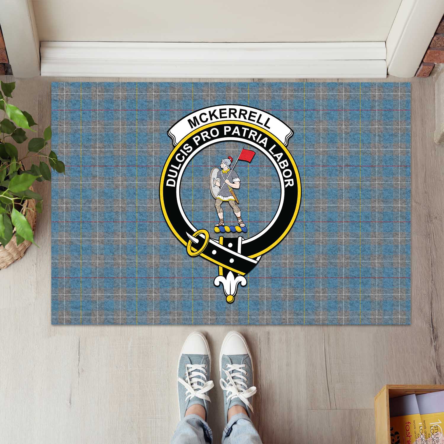 McKerrell of Hillhouse Dress Tartan Door Mat with Family Crest - Tartanvibesclothing