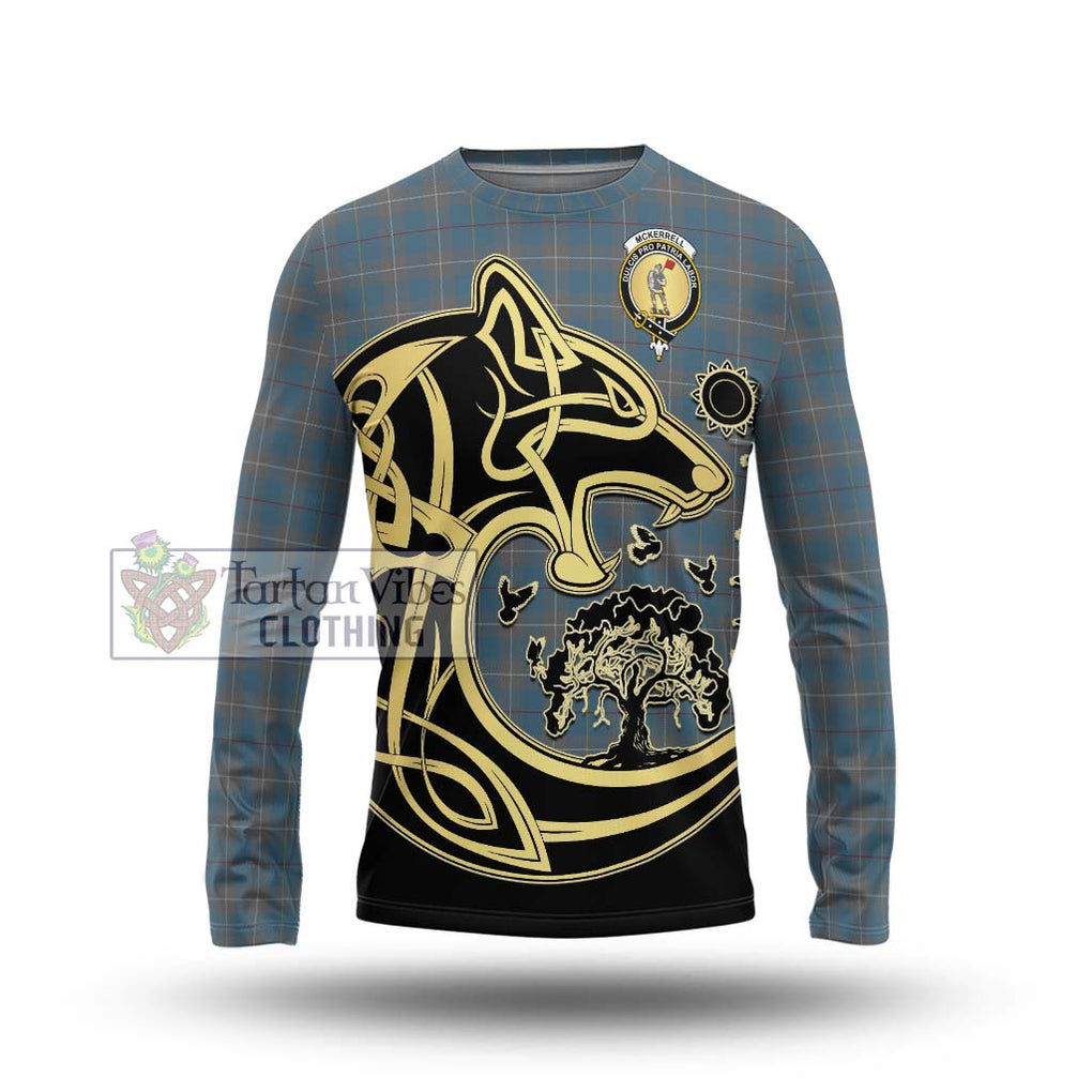 McKerrell of Hillhouse Dress Tartan Long Sleeve T-Shirt with Family Crest Celtic Wolf Style Unisex - Tartan Vibes Clothing