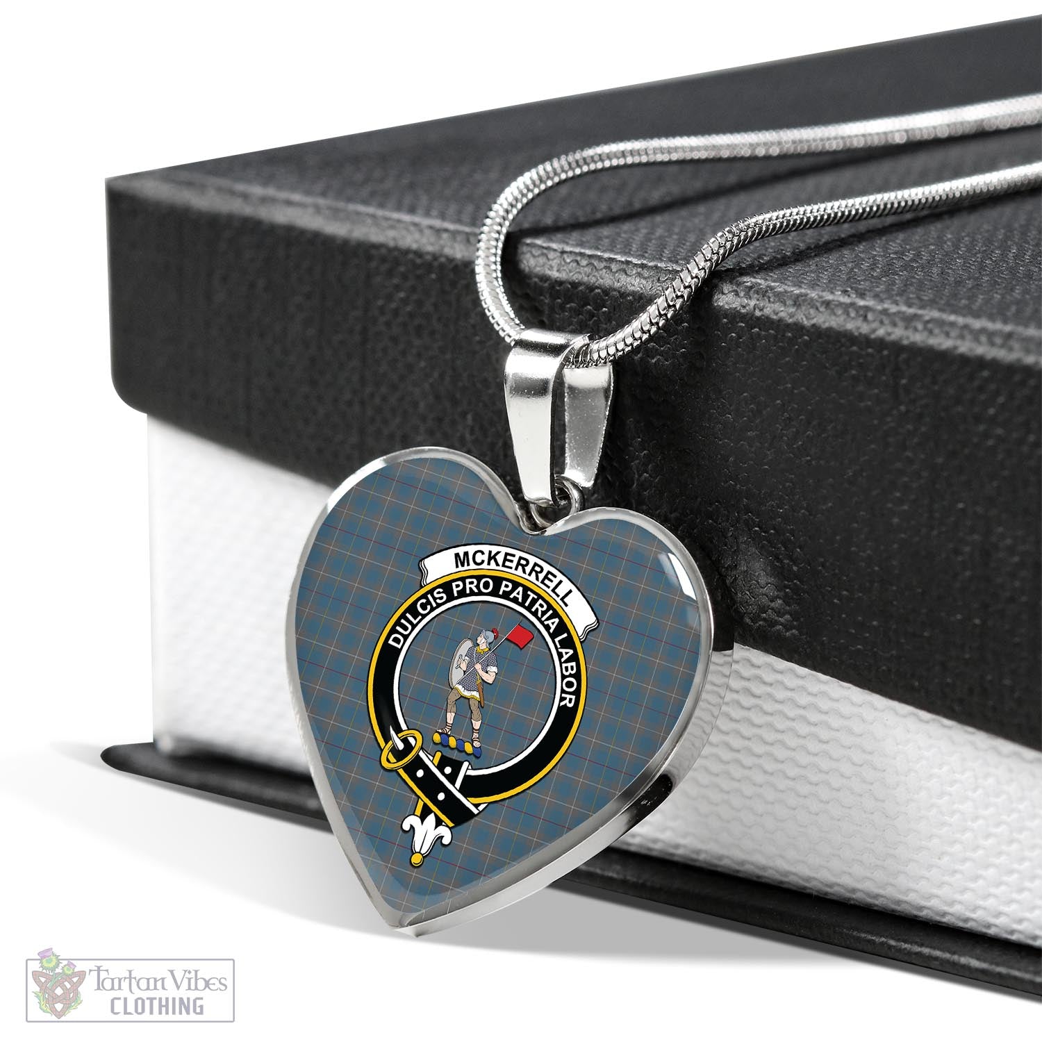 Tartan Vibes Clothing McKerrell of Hillhouse Dress Tartan Heart Necklace with Family Crest