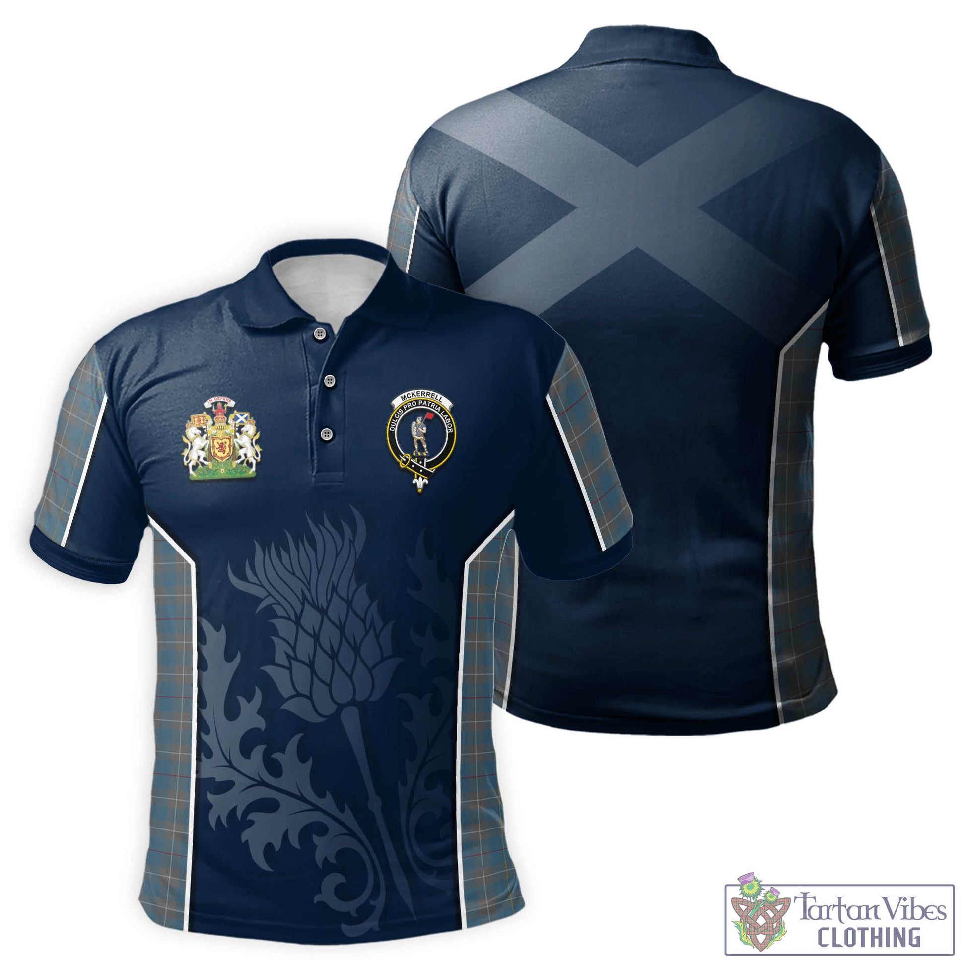 Tartan Vibes Clothing McKerrell of Hillhouse Dress Tartan Men's Polo Shirt with Family Crest and Scottish Thistle Vibes Sport Style