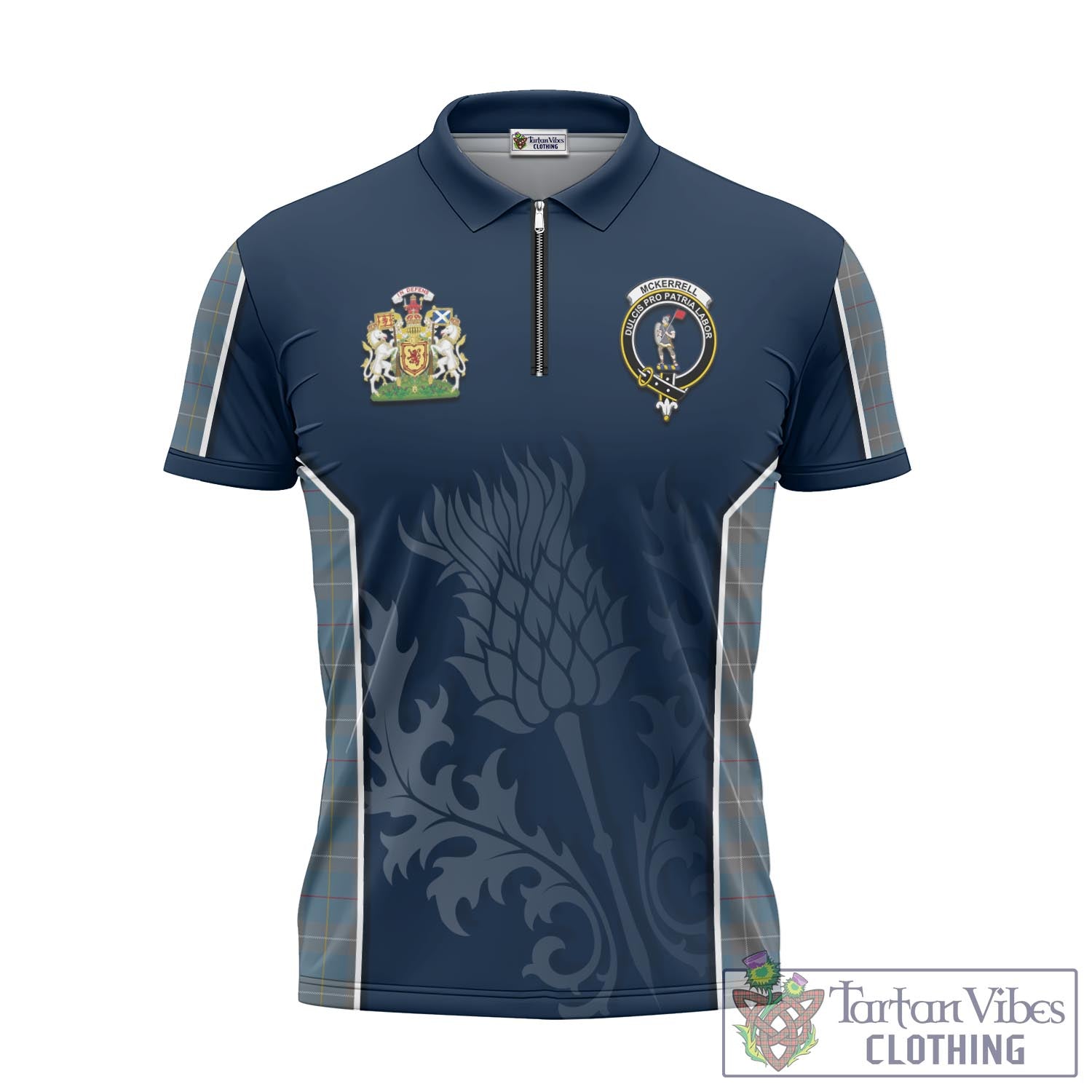 Tartan Vibes Clothing McKerrell of Hillhouse Dress Tartan Zipper Polo Shirt with Family Crest and Scottish Thistle Vibes Sport Style