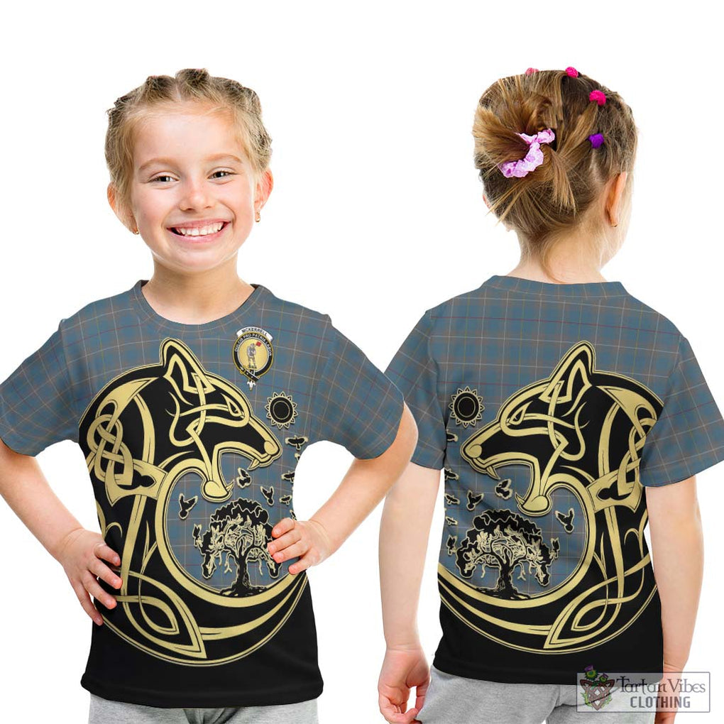 McKerrell of Hillhouse Dress Tartan Kid T-Shirt with Family Crest Celtic Wolf Style - Tartan Vibes Clothing