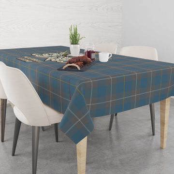 McKerrell of Hillhouse Dress Tartan Tablecloth with Clan Crest and the Golden Sword of Courageous Legacy