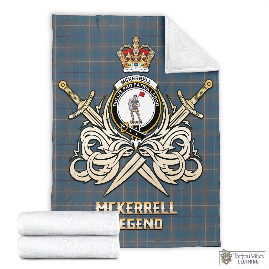 Tartan Vibes Clothing McKerrell of Hillhouse Dress Tartan Blanket with Clan Crest and the Golden Sword of Courageous Legacy