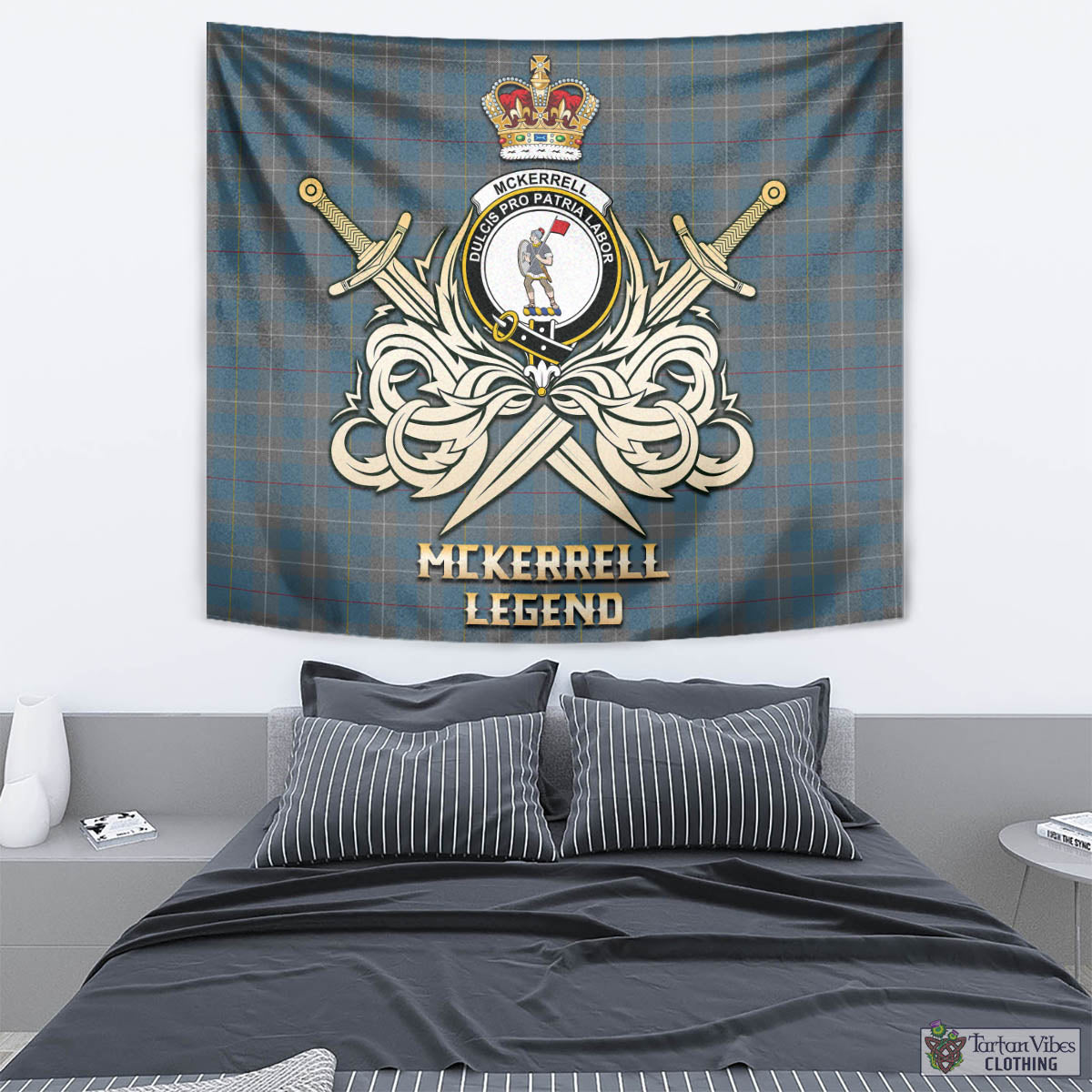 Tartan Vibes Clothing McKerrell of Hillhouse Dress Tartan Tapestry with Clan Crest and the Golden Sword of Courageous Legacy