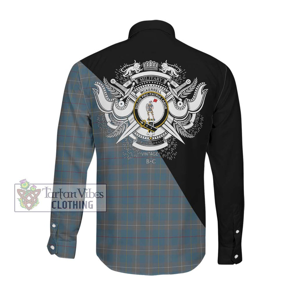 McKerrell of Hillhouse Dress Tartan Long Sleeve Button Shirt with Family Crest and Military Logo Style Men's Shirt - Tartanvibesclothing Shop