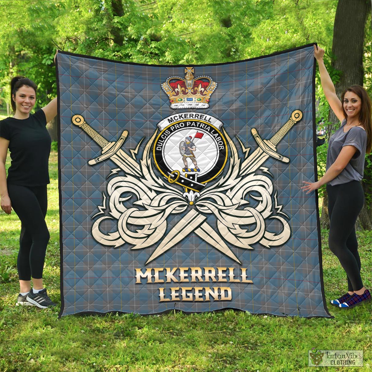 Tartan Vibes Clothing McKerrell of Hillhouse Dress Tartan Quilt with Clan Crest and the Golden Sword of Courageous Legacy