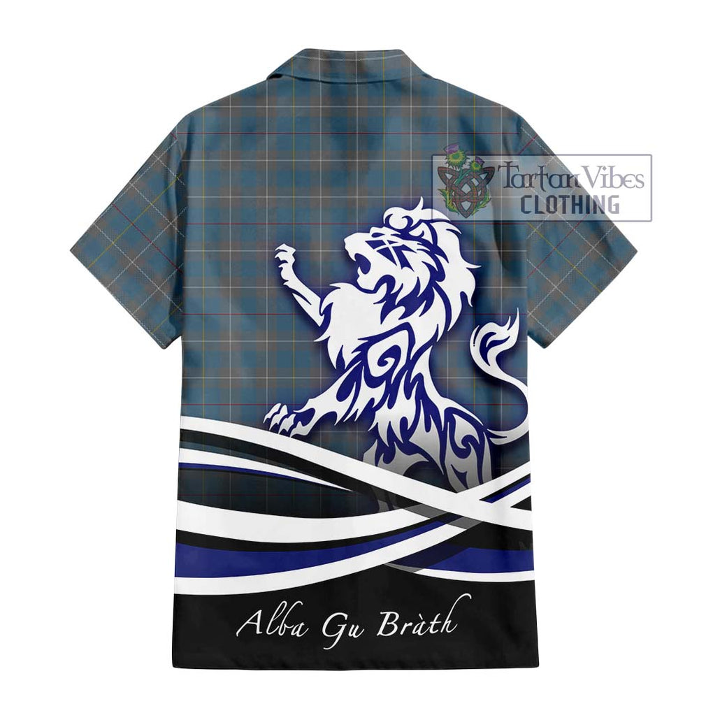 McKerrell of Hillhouse Dress Tartan Short Sleeve Button Shirt with Alba Gu Brath Regal Lion Emblem - Tartanvibesclothing Shop