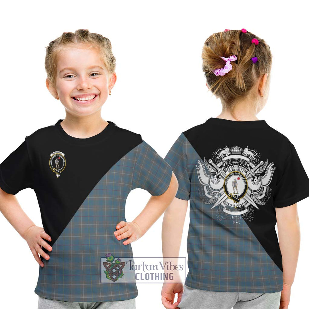 McKerrell of Hillhouse Dress Tartan Kid T-Shirt with Family Crest and Military Logo Style - Tartanvibesclothing Shop