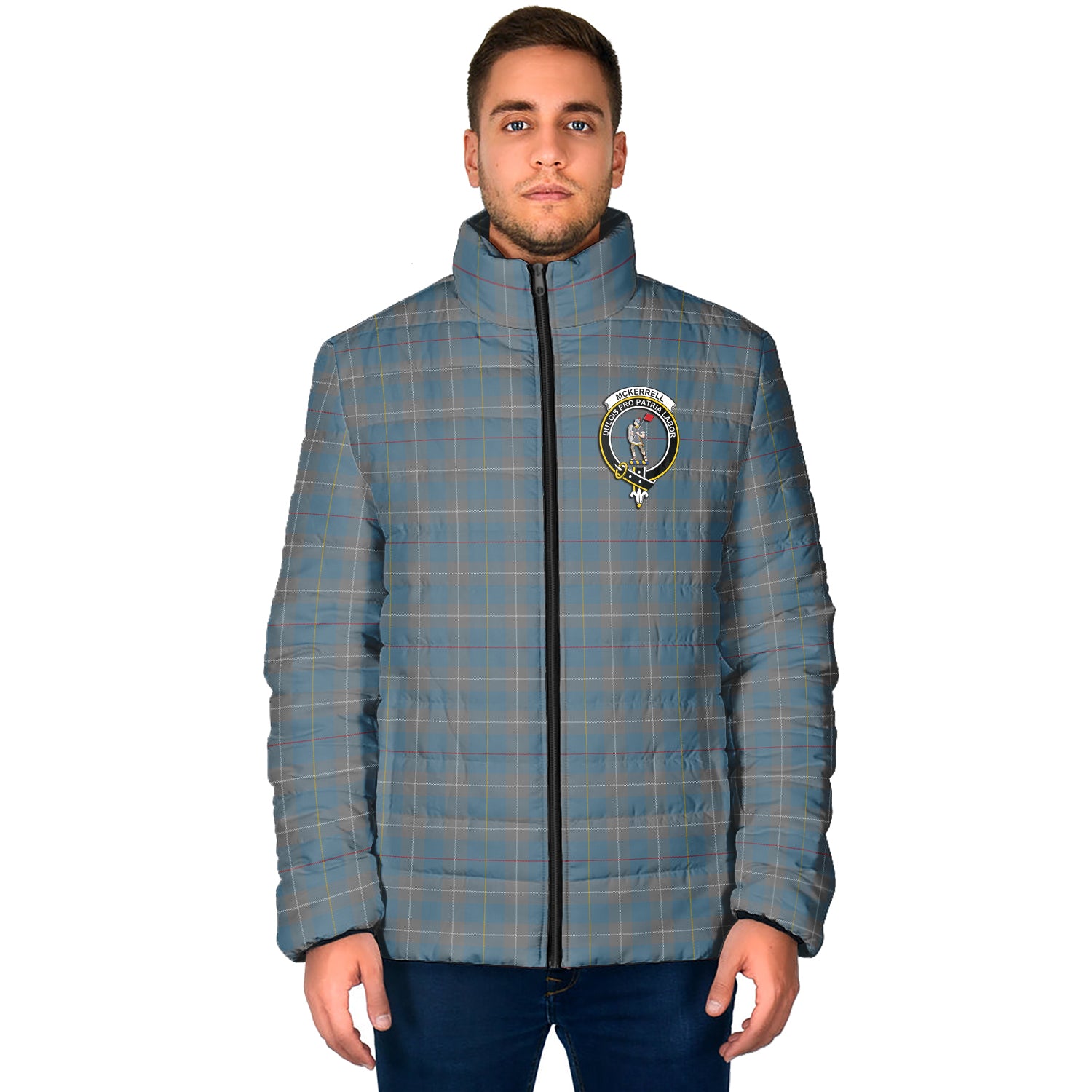 McKerrell of Hillhouse Dress Tartan Padded Jacket with Family Crest - Tartan Vibes Clothing