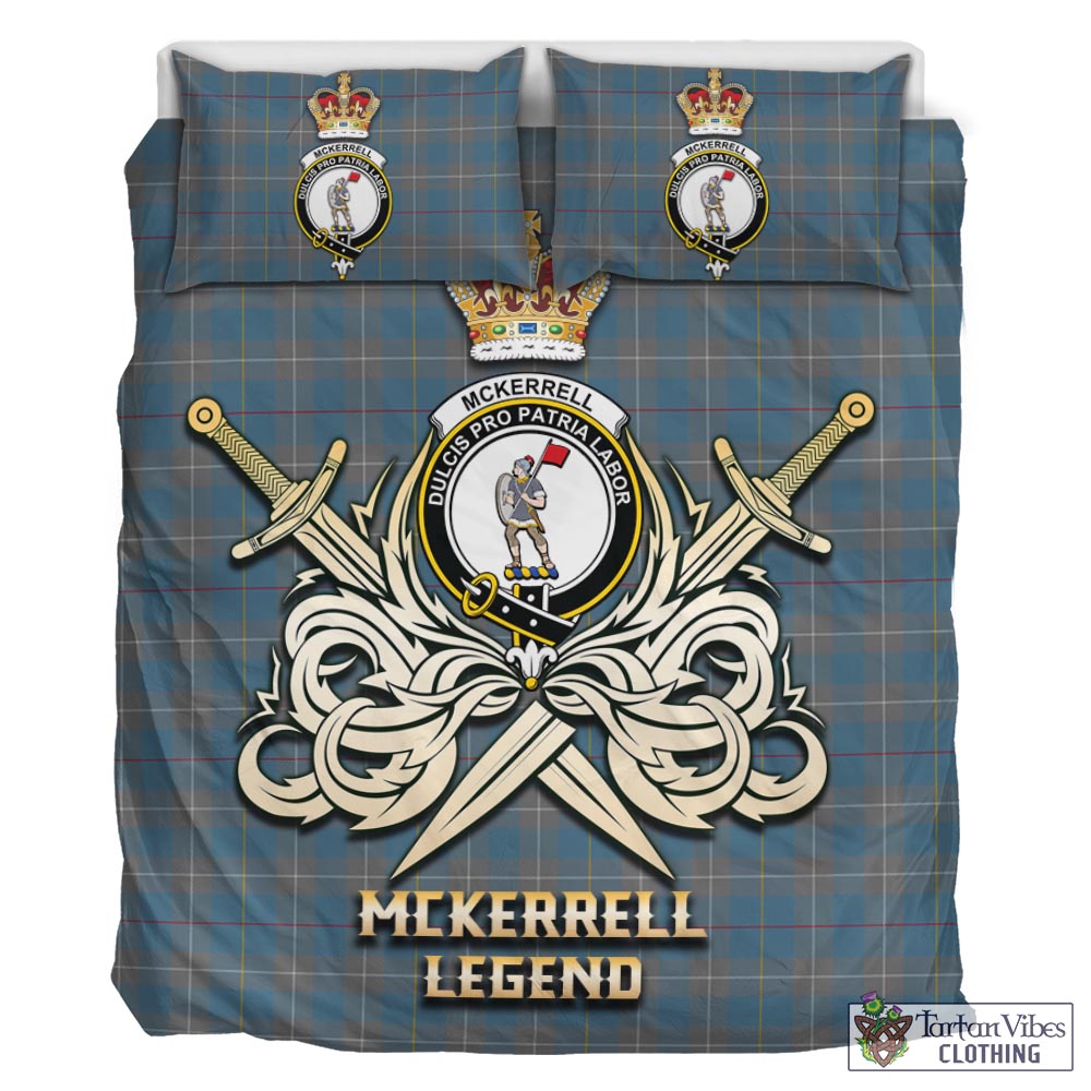 Tartan Vibes Clothing McKerrell of Hillhouse Dress Tartan Bedding Set with Clan Crest and the Golden Sword of Courageous Legacy