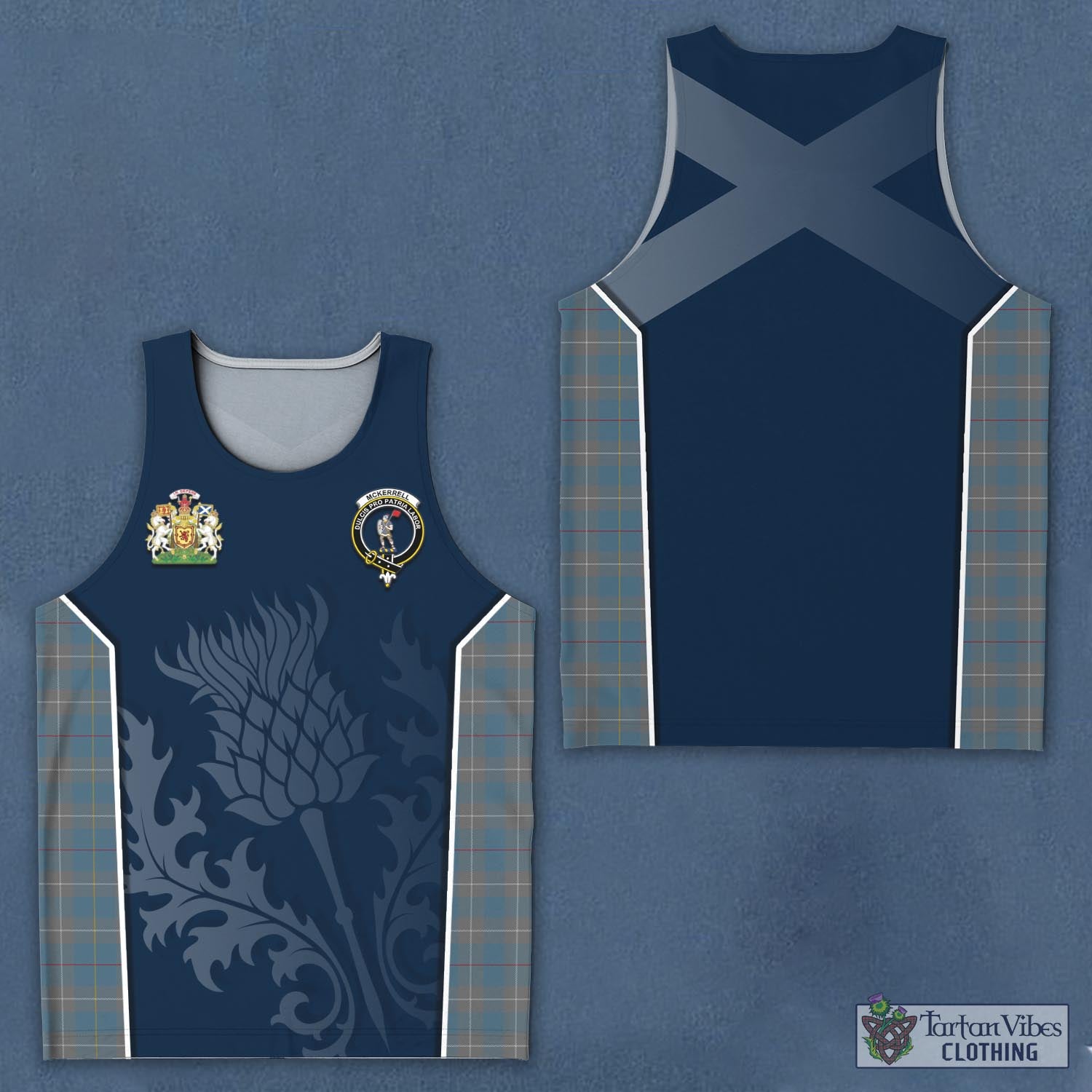 Tartan Vibes Clothing McKerrell of Hillhouse Dress Tartan Men's Tanks Top with Family Crest and Scottish Thistle Vibes Sport Style