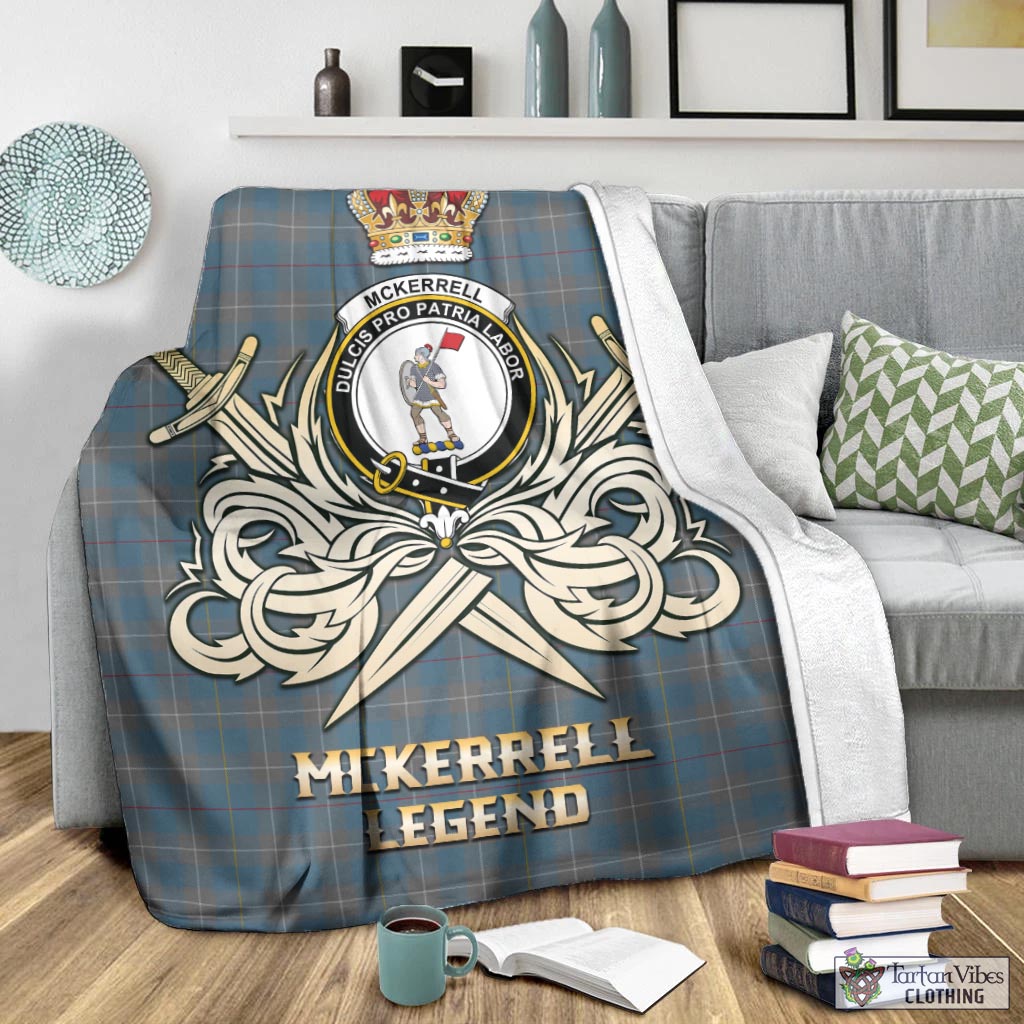 Tartan Vibes Clothing McKerrell of Hillhouse Dress Tartan Blanket with Clan Crest and the Golden Sword of Courageous Legacy