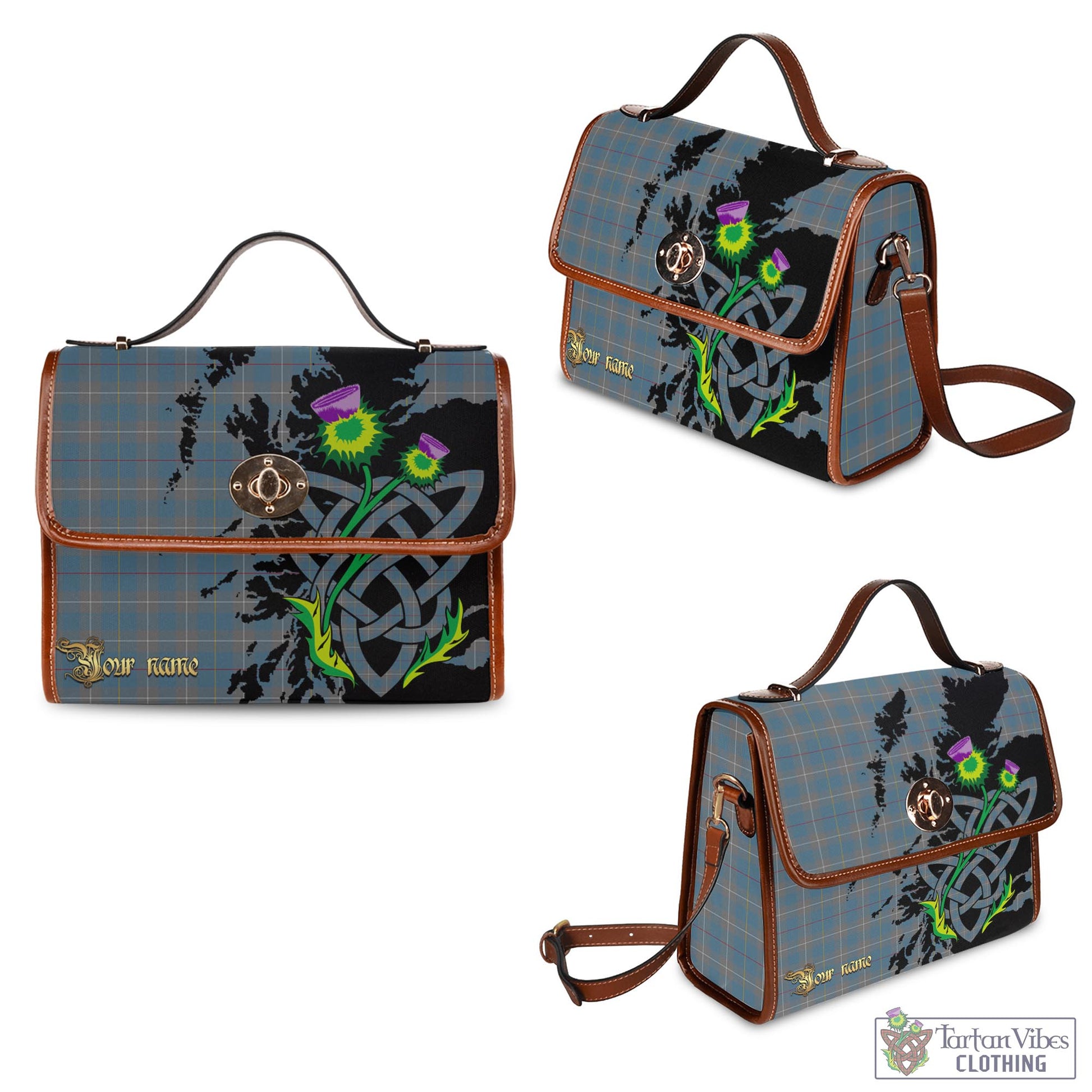 Tartan Vibes Clothing McKerrell of Hillhouse Dress Tartan Waterproof Canvas Bag with Scotland Map and Thistle Celtic Accents