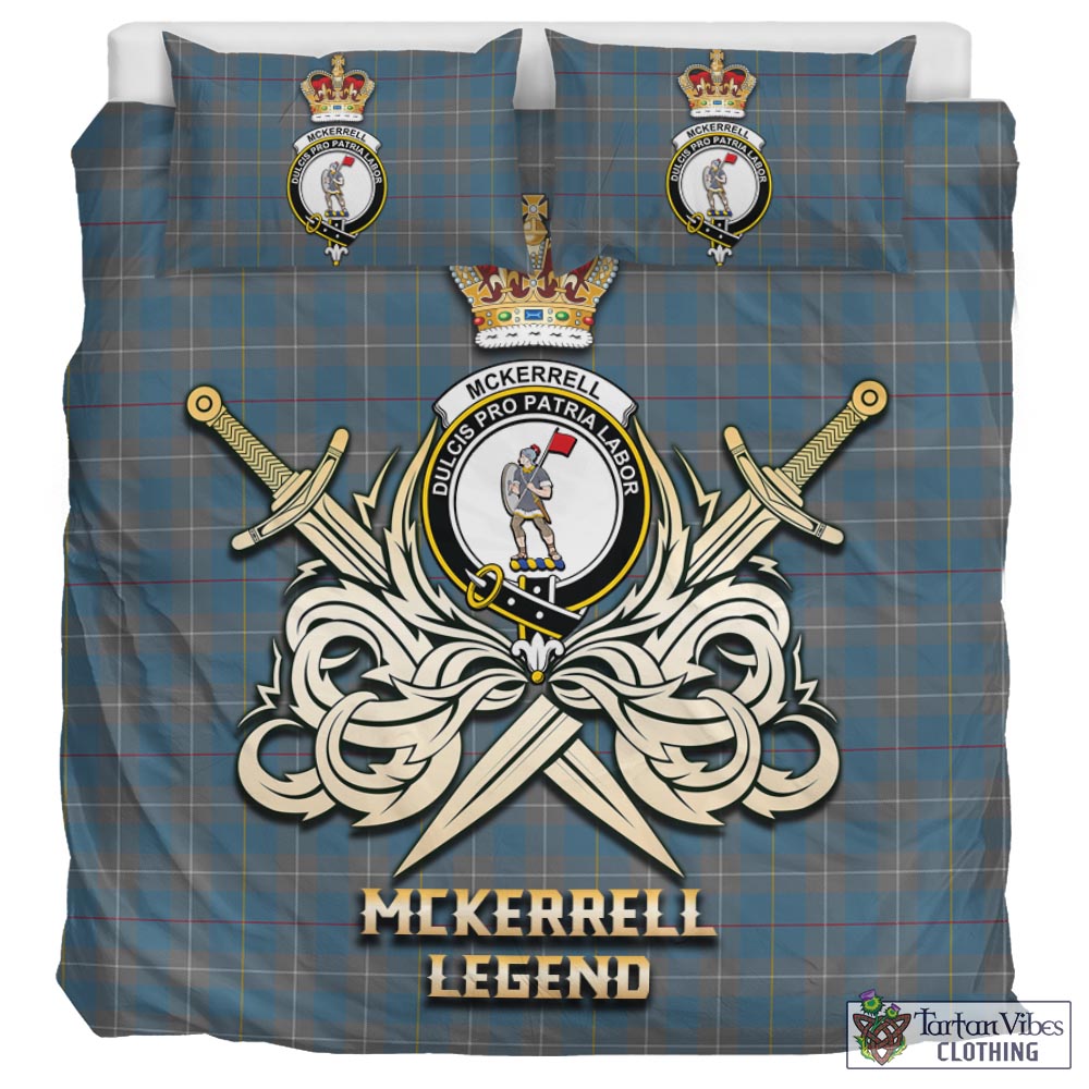 Tartan Vibes Clothing McKerrell of Hillhouse Dress Tartan Bedding Set with Clan Crest and the Golden Sword of Courageous Legacy