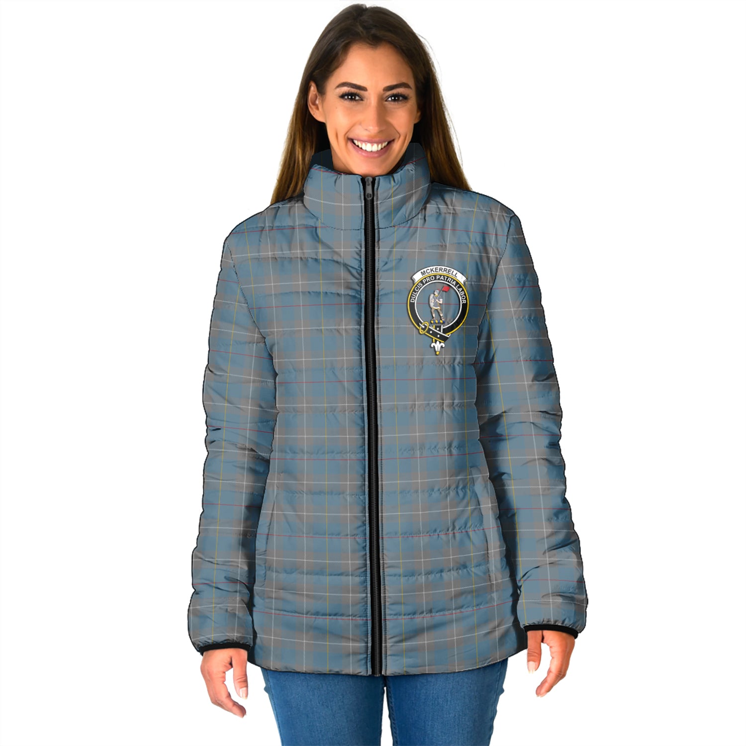 McKerrell of Hillhouse Dress Tartan Padded Jacket with Family Crest - Tartan Vibes Clothing