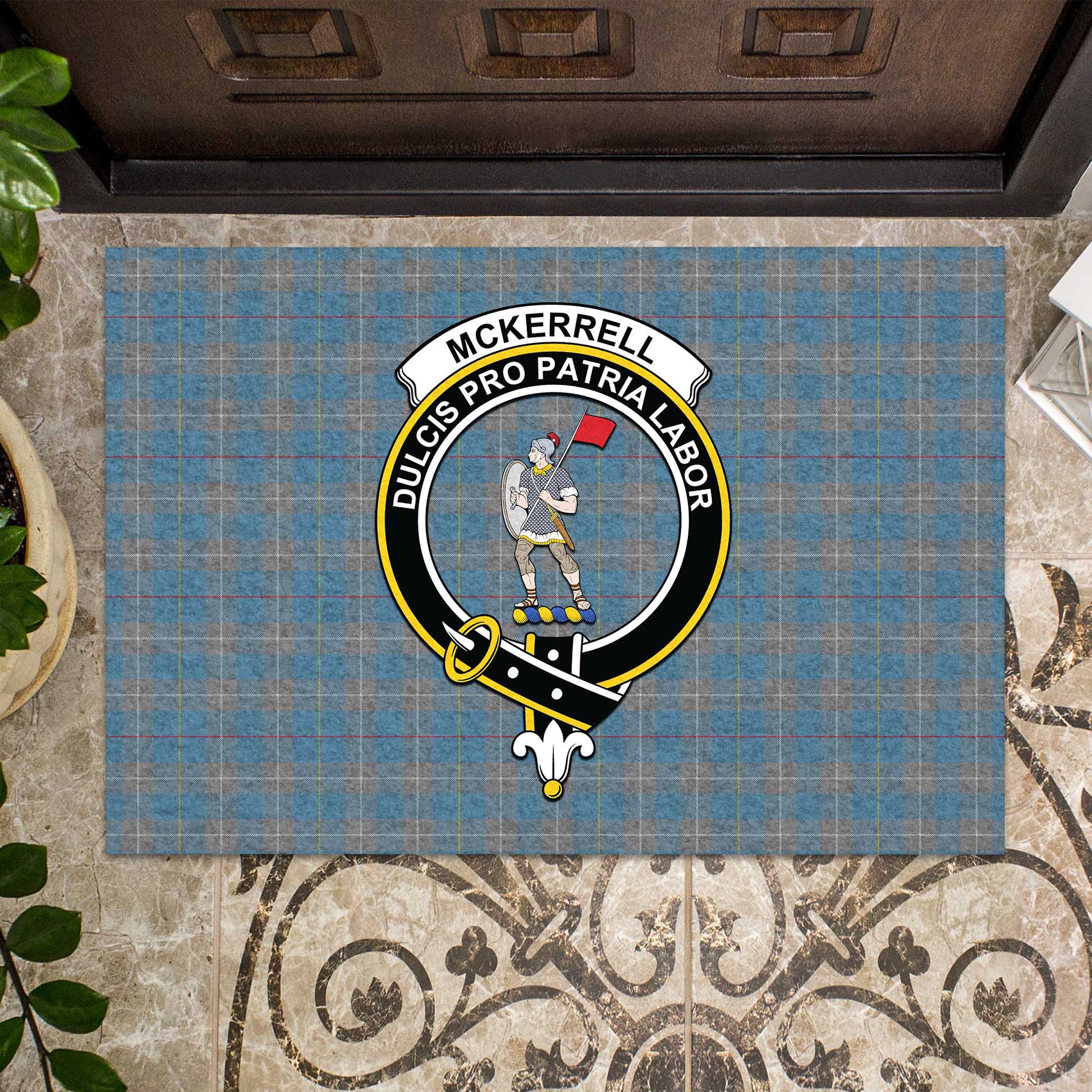 McKerrell of Hillhouse Dress Tartan Door Mat with Family Crest - Tartanvibesclothing