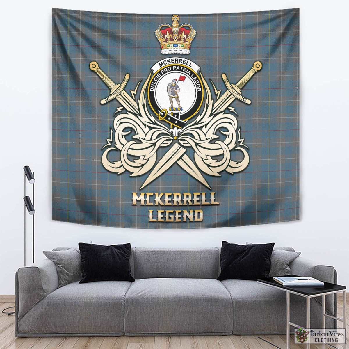 Tartan Vibes Clothing McKerrell of Hillhouse Dress Tartan Tapestry with Clan Crest and the Golden Sword of Courageous Legacy