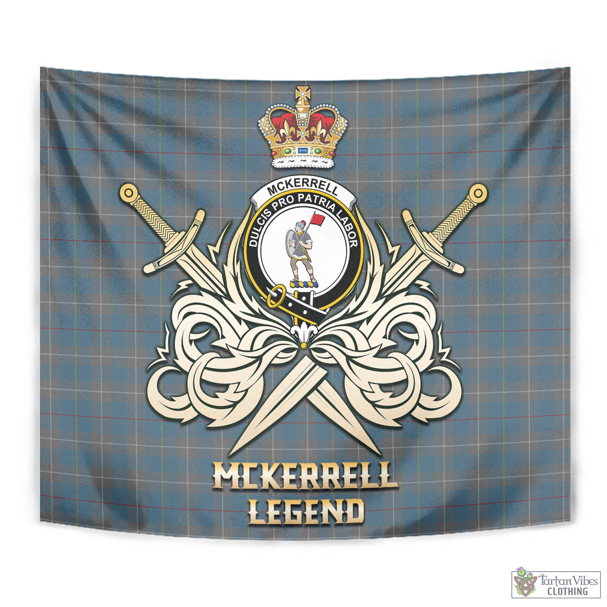 Tartan Vibes Clothing McKerrell of Hillhouse Dress Tartan Tapestry with Clan Crest and the Golden Sword of Courageous Legacy