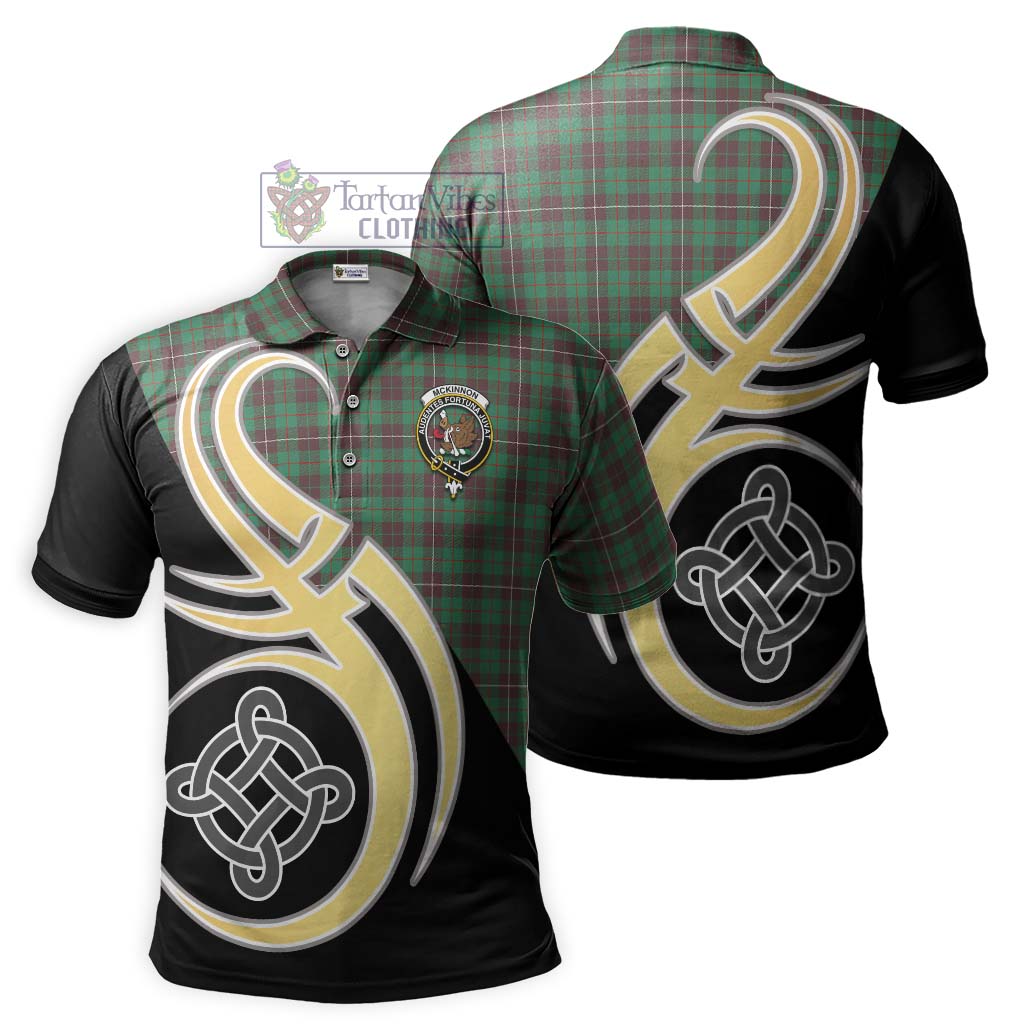 Tartan Vibes Clothing McKinnon Hunting Ancient Tartan Polo Shirt with Family Crest and Celtic Symbol Style