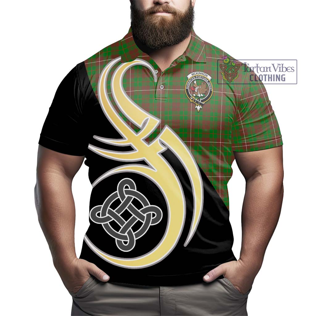 Tartan Vibes Clothing McKinnon Hunting Modern Tartan Polo Shirt with Family Crest and Celtic Symbol Style