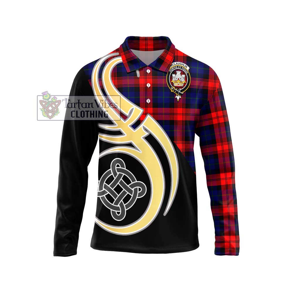 McLaughlin Tartan Long Sleeve Polo Shirt with Family Crest and Celtic Symbol Style Unisex - Tartan Vibes Clothing