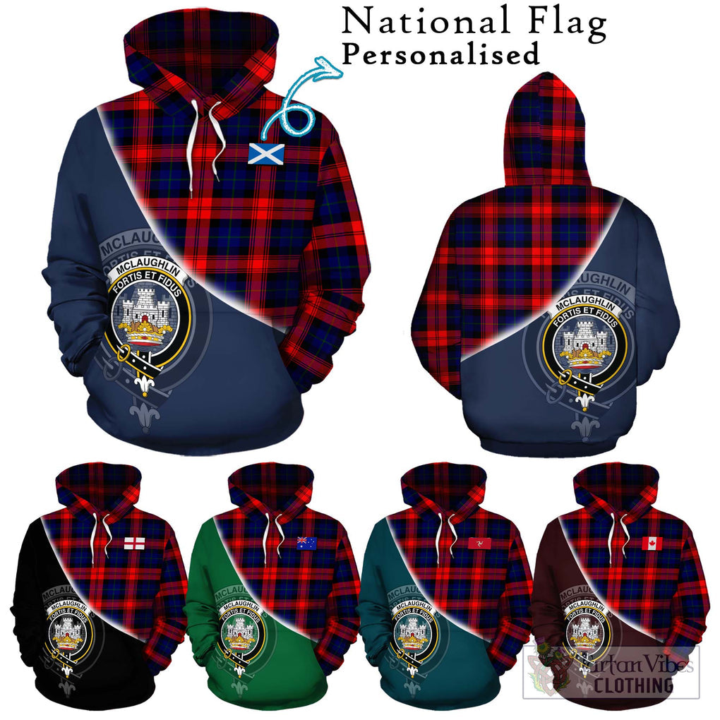 McLaughlin Tartan Hoodie with Personalised National Flag and Family Crest Half Style Zip Hoodie - Tartanvibesclothing Shop