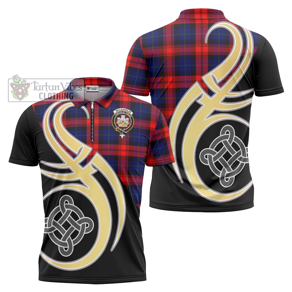 Tartan Vibes Clothing McLaughlin Tartan Zipper Polo Shirt with Family Crest and Celtic Symbol Style