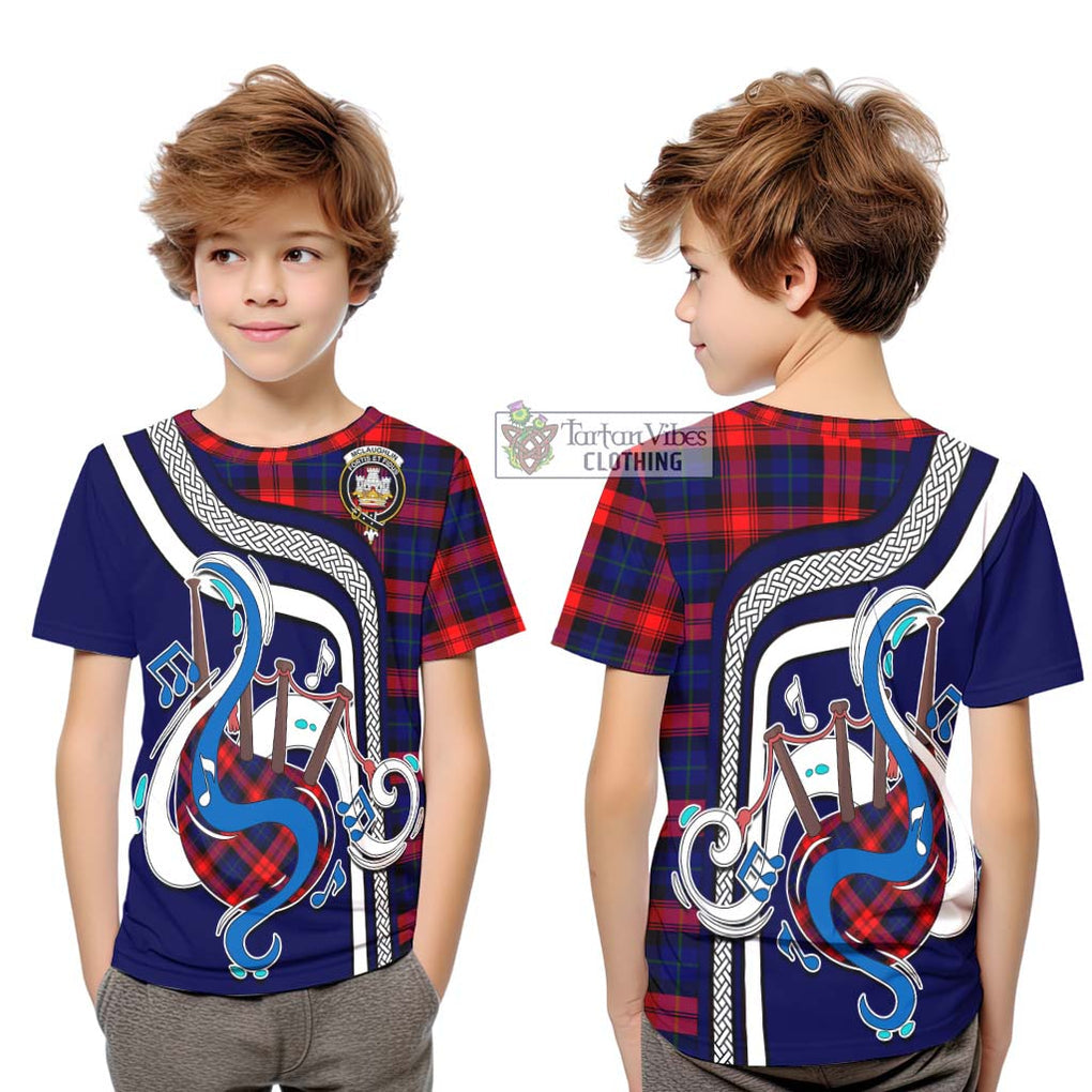 Tartan Vibes Clothing McLaughlin Tartan Kid T-Shirt with Epic Bagpipe Style