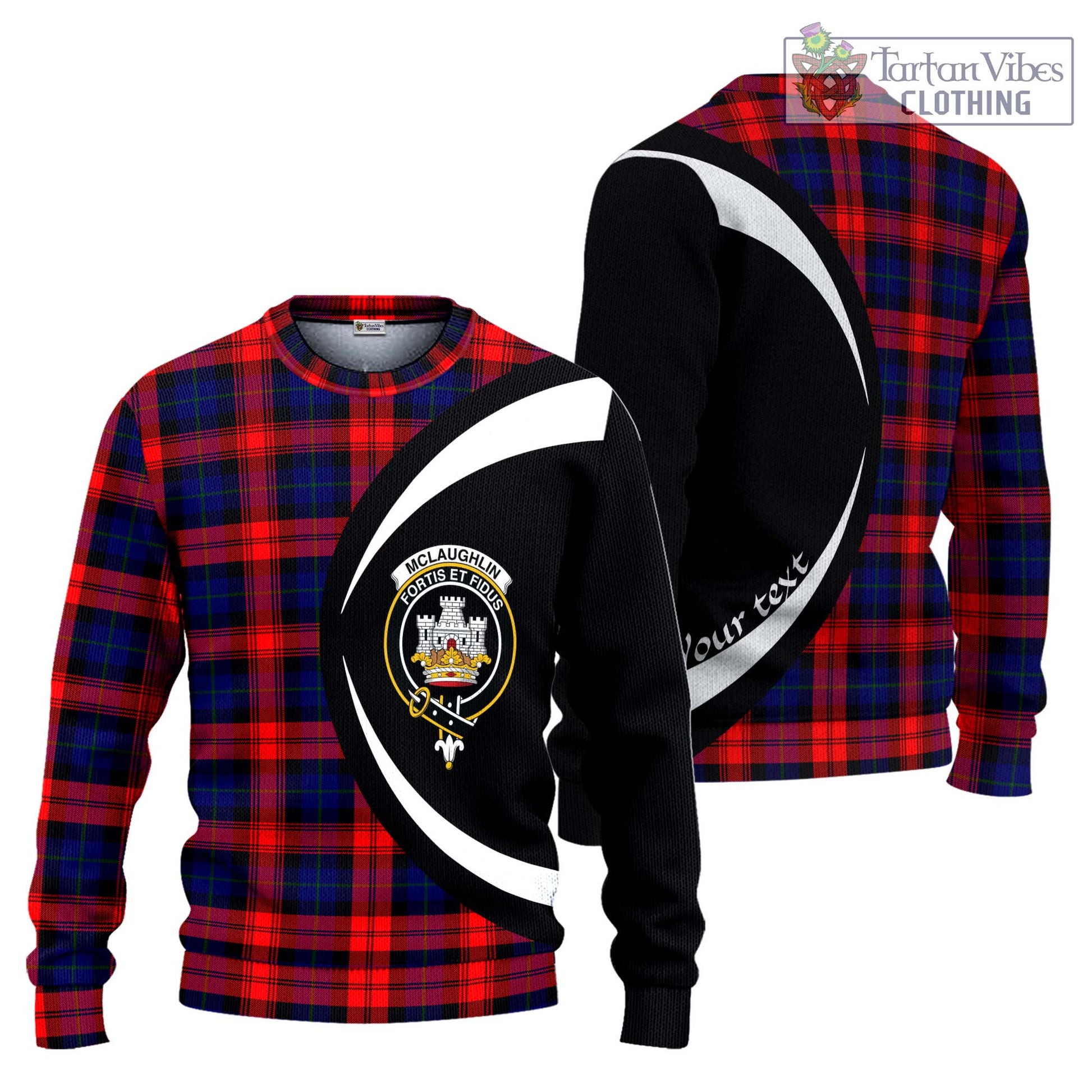 McLaughlin Tartan Knitted Sweater with Family Crest Circle Style Unisex - Tartan Vibes Clothing