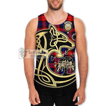 McLaughlin Tartan Men's Tank Top with Family Crest Celtic Wolf Style