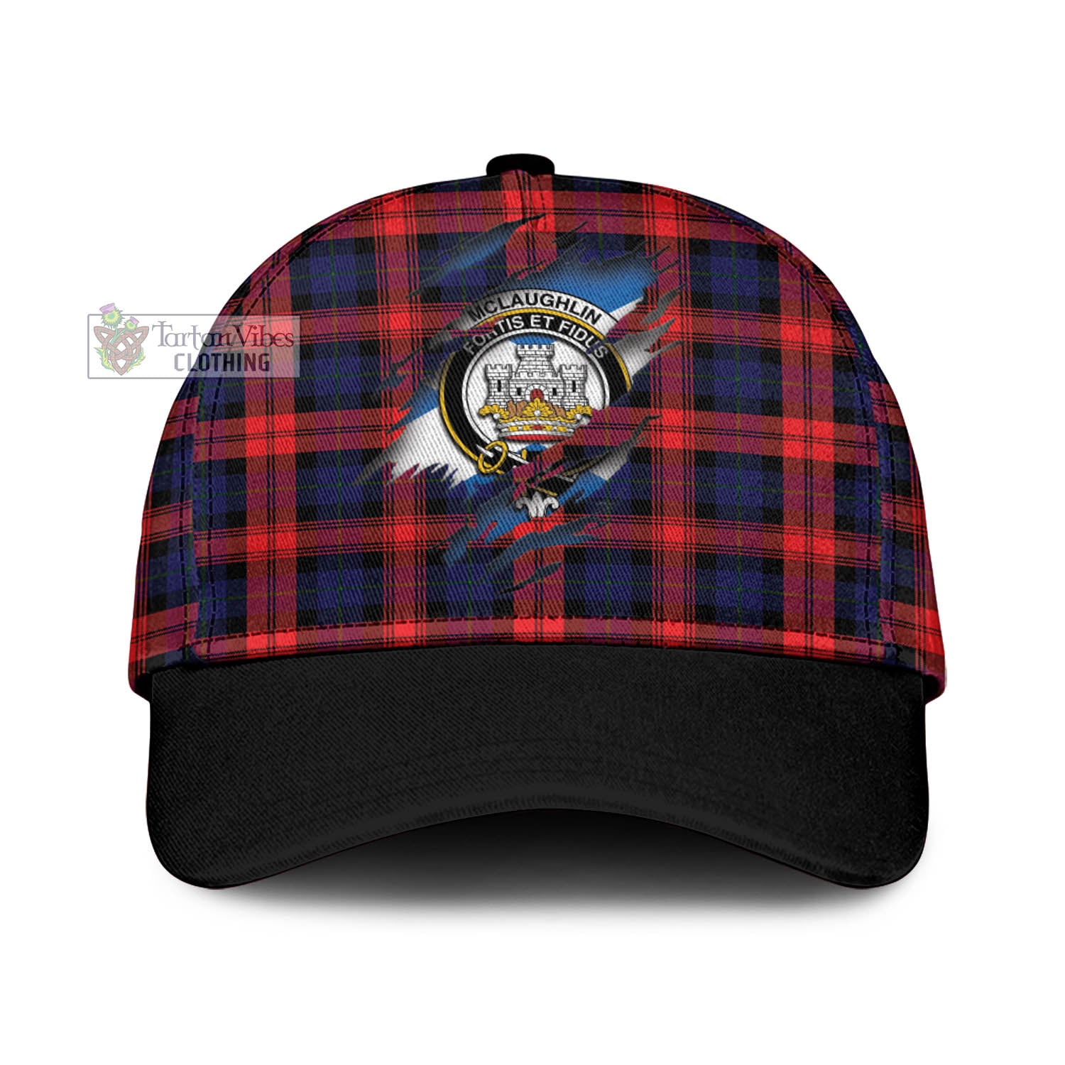 Tartan Vibes Clothing McLaughlin Tartan Classic Cap with Family Crest In Me Style