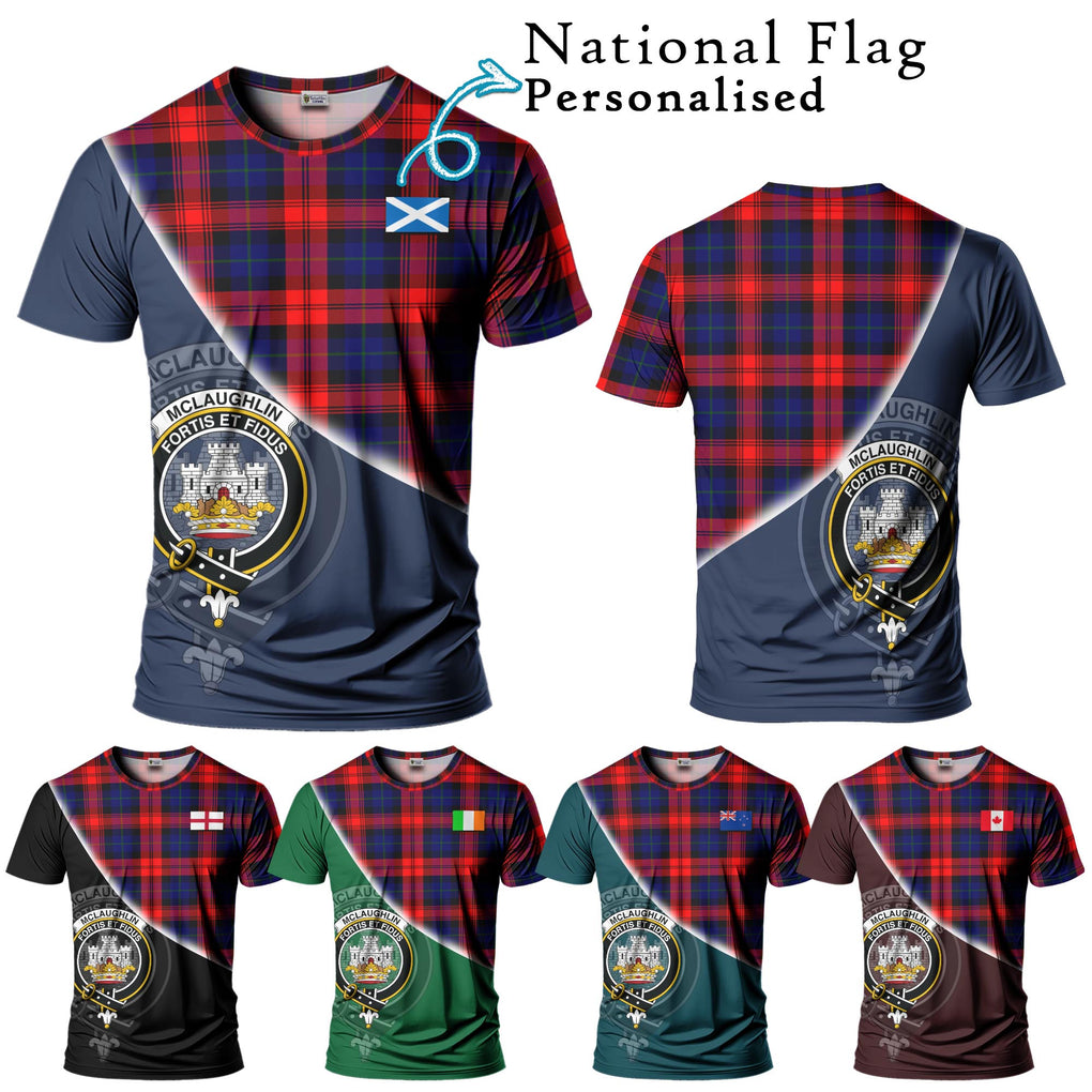 McLaughlin Tartan T-Shirt with Personalised National Flag and Family Crest Half Style Kid's Shirt - Tartanvibesclothing Shop