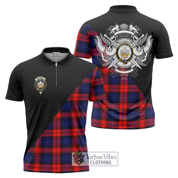 McLaughlin Tartan Zipper Polo Shirt with Family Crest and Military Logo Style